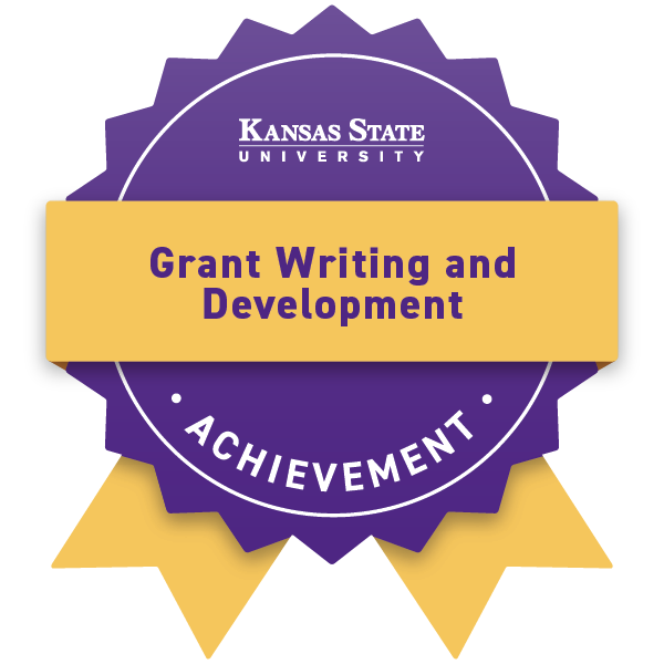 K-State microcredential achievement badge for Grant Writing and Development